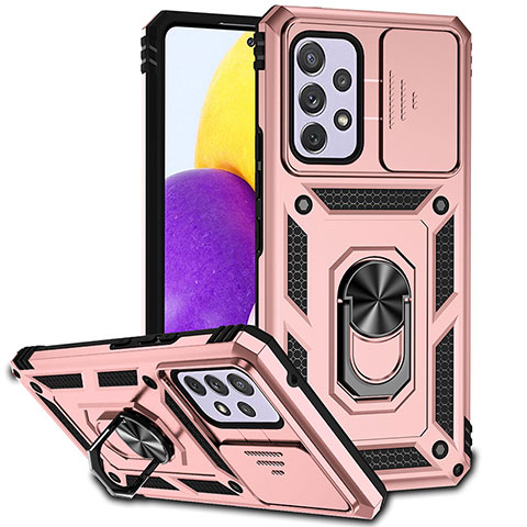 Funda Bumper Silicona y Plastico Mate Carcasa con Magnetico Anillo de dedo Soporte MQ6 para Samsung Galaxy A53 5G Oro Rosa