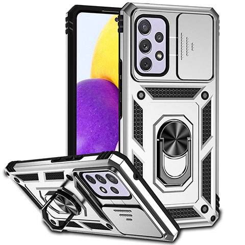 Funda Bumper Silicona y Plastico Mate Carcasa con Magnetico Anillo de dedo Soporte MQ6 para Samsung Galaxy A53 5G Plata