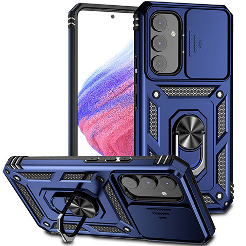 Funda Bumper Silicona y Plastico Mate Carcasa con Magnetico Anillo de dedo Soporte MQ6 para Samsung Galaxy A54 5G Azul