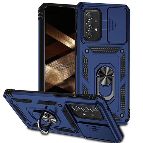Funda Bumper Silicona y Plastico Mate Carcasa con Magnetico Anillo de dedo Soporte MQ6 para Samsung Galaxy A73 5G Azul