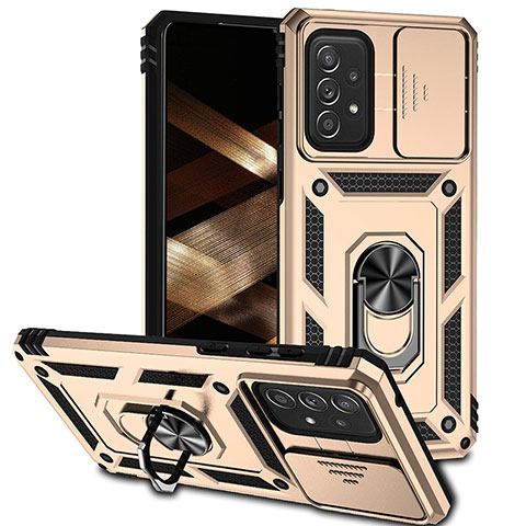 Funda Bumper Silicona y Plastico Mate Carcasa con Magnetico Anillo de dedo Soporte MQ6 para Samsung Galaxy A73 5G Oro