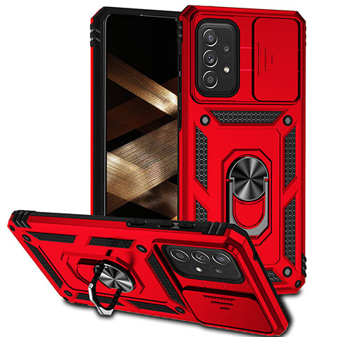 Funda Bumper Silicona y Plastico Mate Carcasa con Magnetico Anillo de dedo Soporte MQ6 para Samsung Galaxy A73 5G Rojo