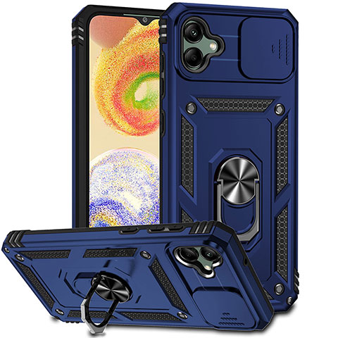 Funda Bumper Silicona y Plastico Mate Carcasa con Magnetico Anillo de dedo Soporte MQ6 para Samsung Galaxy F04 Azul