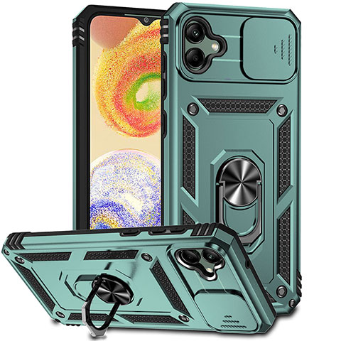 Funda Bumper Silicona y Plastico Mate Carcasa con Magnetico Anillo de dedo Soporte MQ6 para Samsung Galaxy M04 Verde