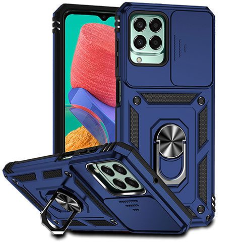 Funda Bumper Silicona y Plastico Mate Carcasa con Magnetico Anillo de dedo Soporte MQ6 para Samsung Galaxy M33 5G Azul