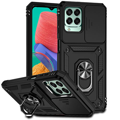 Funda Bumper Silicona y Plastico Mate Carcasa con Magnetico Anillo de dedo Soporte MQ6 para Samsung Galaxy M33 5G Negro