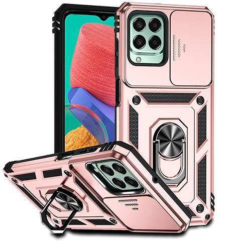 Funda Bumper Silicona y Plastico Mate Carcasa con Magnetico Anillo de dedo Soporte MQ6 para Samsung Galaxy M33 5G Oro Rosa