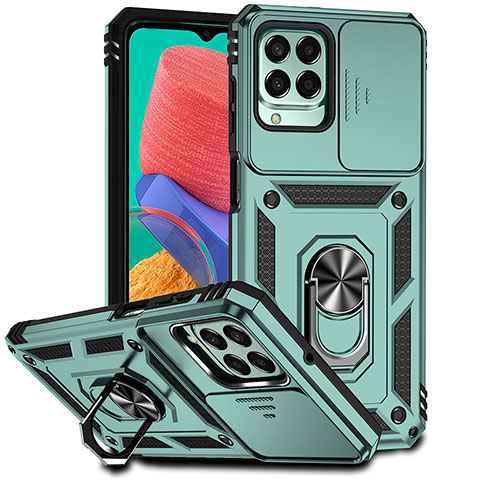 Funda Bumper Silicona y Plastico Mate Carcasa con Magnetico Anillo de dedo Soporte MQ6 para Samsung Galaxy M33 5G Verde