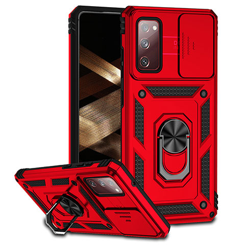 Funda Bumper Silicona y Plastico Mate Carcasa con Magnetico Anillo de dedo Soporte MQ6 para Samsung Galaxy S20 FE 5G Rojo