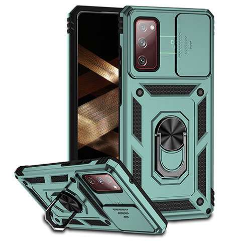 Funda Bumper Silicona y Plastico Mate Carcasa con Magnetico Anillo de dedo Soporte MQ6 para Samsung Galaxy S20 FE 5G Verde