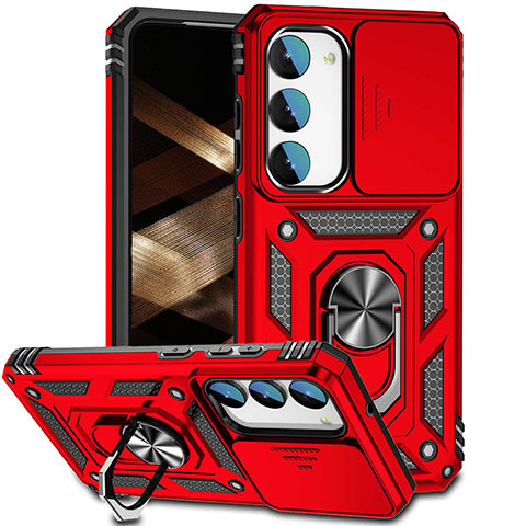 Funda Bumper Silicona y Plastico Mate Carcasa con Magnetico Anillo de dedo Soporte MQ6 para Samsung Galaxy S22 5G Rojo