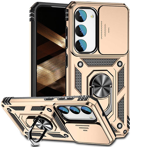 Funda Bumper Silicona y Plastico Mate Carcasa con Magnetico Anillo de dedo Soporte MQ6 para Samsung Galaxy S22 Plus 5G Oro