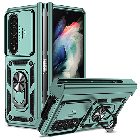 Funda Bumper Silicona y Plastico Mate Carcasa con Magnetico Anillo de dedo Soporte MQ6 para Samsung Galaxy Z Fold4 5G Verde