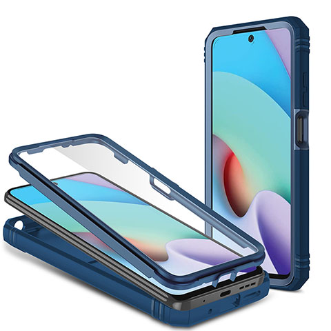 Funda Bumper Silicona y Plastico Mate Carcasa con Magnetico Anillo de dedo Soporte MQ6 para Xiaomi Redmi 10 (2022) Azul