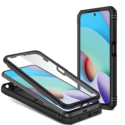 Funda Bumper Silicona y Plastico Mate Carcasa con Magnetico Anillo de dedo Soporte MQ6 para Xiaomi Redmi 10 (2022) Negro