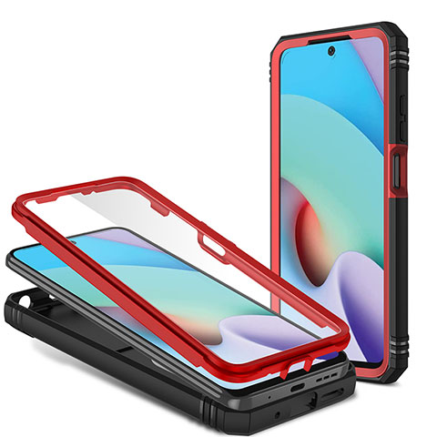 Funda Bumper Silicona y Plastico Mate Carcasa con Magnetico Anillo de dedo Soporte MQ6 para Xiaomi Redmi 10 4G Rojo