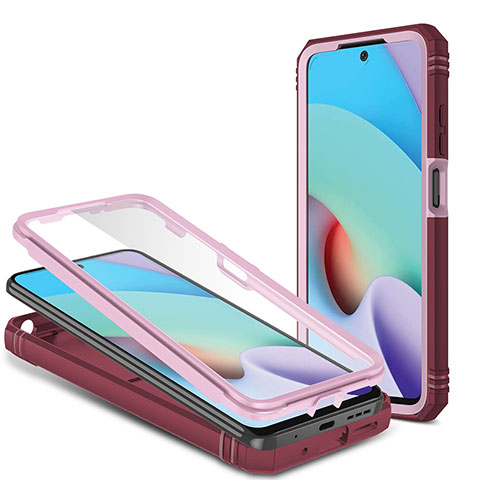 Funda Bumper Silicona y Plastico Mate Carcasa con Magnetico Anillo de dedo Soporte MQ6 para Xiaomi Redmi 10 4G Rosa