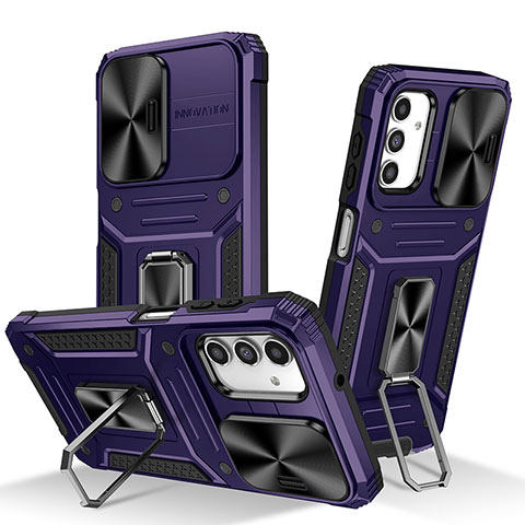 Funda Bumper Silicona y Plastico Mate Carcasa con Magnetico Anillo de dedo Soporte MQ7 para Samsung Galaxy A04s Morado