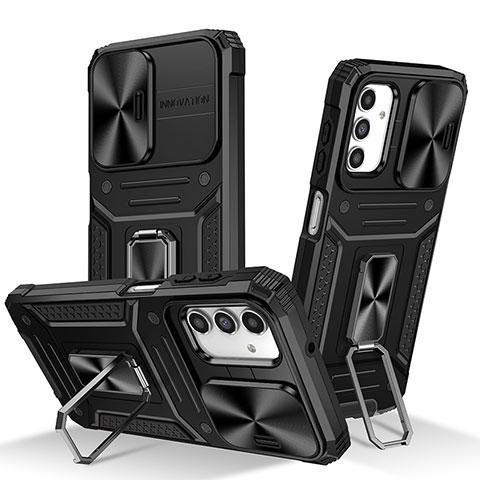 Funda Bumper Silicona y Plastico Mate Carcasa con Magnetico Anillo de dedo Soporte MQ7 para Samsung Galaxy A04s Negro