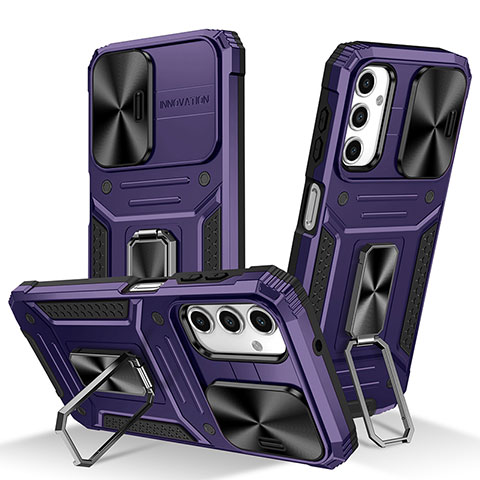 Funda Bumper Silicona y Plastico Mate Carcasa con Magnetico Anillo de dedo Soporte MQ7 para Samsung Galaxy Jump3 5G Morado