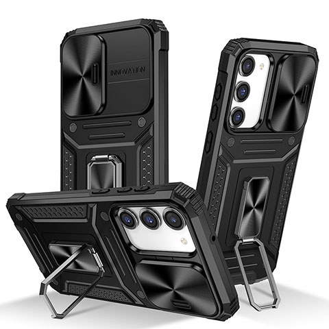 Funda Bumper Silicona y Plastico Mate Carcasa con Magnetico Anillo de dedo Soporte MQ7 para Samsung Galaxy S24 5G Negro