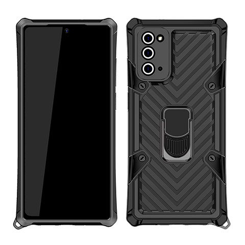 Funda Bumper Silicona y Plastico Mate Carcasa con Magnetico Anillo de dedo Soporte N03 para Samsung Galaxy Note 20 5G Negro