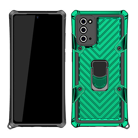 Funda Bumper Silicona y Plastico Mate Carcasa con Magnetico Anillo de dedo Soporte N03 para Samsung Galaxy Note 20 5G Verde