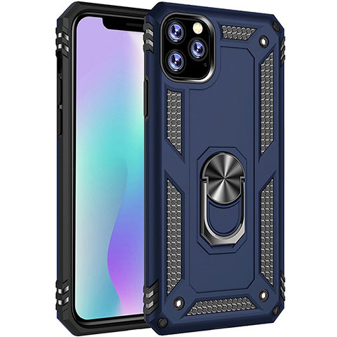 Funda Bumper Silicona y Plastico Mate Carcasa con Magnetico Anillo de dedo Soporte para Apple iPhone 11 Pro Max Azul