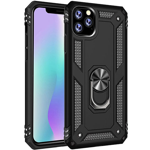 Funda Bumper Silicona y Plastico Mate Carcasa con Magnetico Anillo de dedo Soporte para Apple iPhone 11 Pro Max Negro