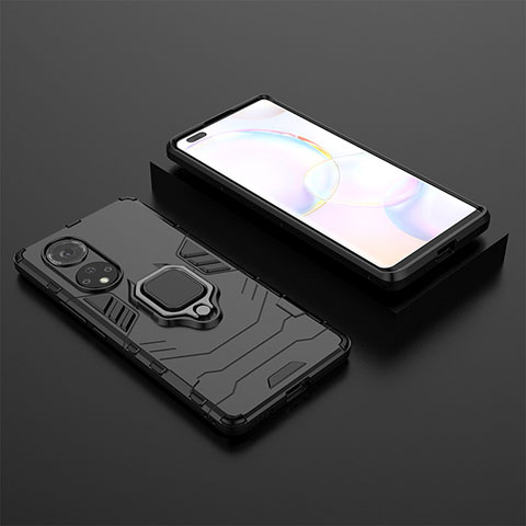 Funda Bumper Silicona y Plastico Mate Carcasa con Magnetico Anillo de dedo Soporte para Huawei Honor 50 Pro 5G Negro