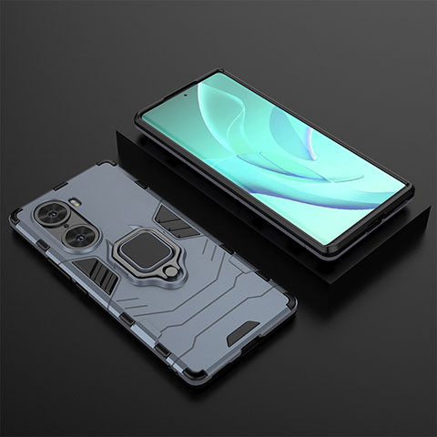 Funda Bumper Silicona y Plastico Mate Carcasa con Magnetico Anillo de dedo Soporte para Huawei Honor 60 5G Azul