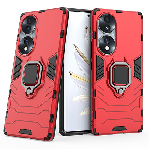 Funda Bumper Silicona y Plastico Mate Carcasa con Magnetico Anillo de dedo Soporte para Huawei Honor 70 5G Rojo