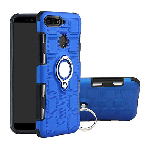 Funda Bumper Silicona y Plastico Mate Carcasa con Magnetico Anillo de dedo Soporte para Huawei Honor 7A Azul Cielo