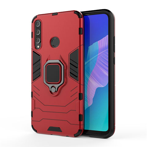 Funda Bumper Silicona y Plastico Mate Carcasa con Magnetico Anillo de dedo Soporte para Huawei Honor 9C Rojo