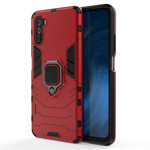 Funda Bumper Silicona y Plastico Mate Carcasa con Magnetico Anillo de dedo Soporte para Huawei Mate 40 Lite 5G Rojo