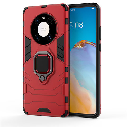 Funda Bumper Silicona y Plastico Mate Carcasa con Magnetico Anillo de dedo Soporte para Huawei Mate 40E 5G Rojo