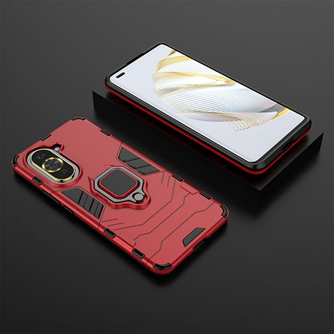 Funda Bumper Silicona y Plastico Mate Carcasa con Magnetico Anillo de dedo Soporte para Huawei Nova 10 Pro Rojo