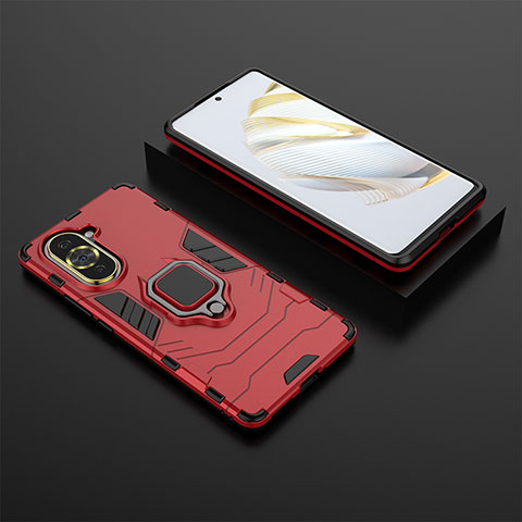 Funda Bumper Silicona y Plastico Mate Carcasa con Magnetico Anillo de dedo Soporte para Huawei Nova 10 Rojo