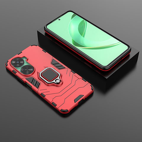 Funda Bumper Silicona y Plastico Mate Carcasa con Magnetico Anillo de dedo Soporte para Huawei Nova 11 SE Rojo