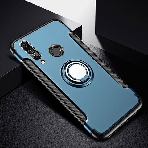 Funda Bumper Silicona y Plastico Mate Carcasa con Magnetico Anillo de dedo Soporte para Huawei Nova 4e Azul