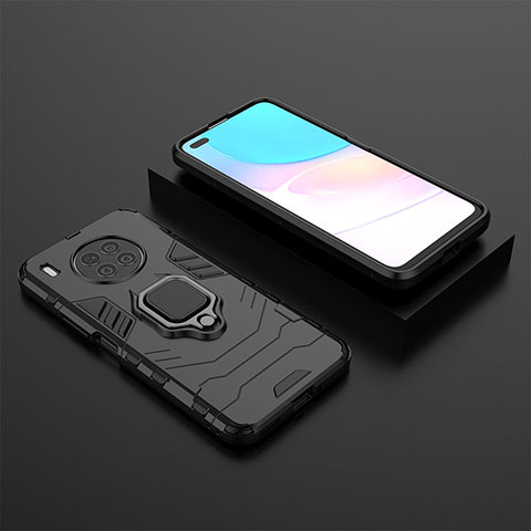 Funda Bumper Silicona y Plastico Mate Carcasa con Magnetico Anillo de dedo Soporte para Huawei Nova 8i Negro