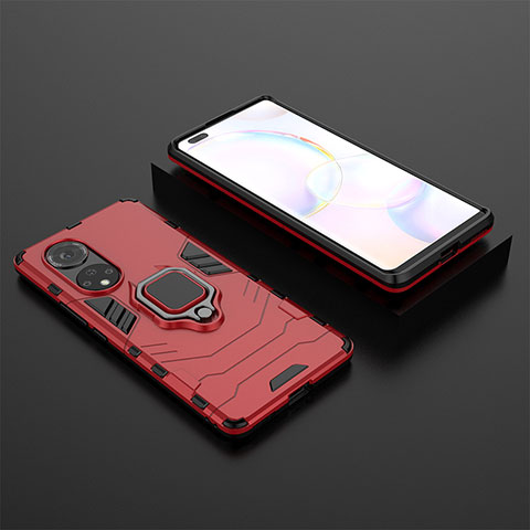 Funda Bumper Silicona y Plastico Mate Carcasa con Magnetico Anillo de dedo Soporte para Huawei Nova 9 Pro Rojo