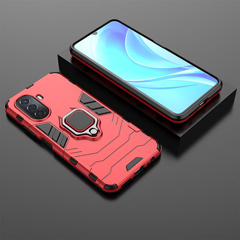 Funda Bumper Silicona y Plastico Mate Carcasa con Magnetico Anillo de dedo Soporte para Huawei Nova Y70 Plus Rojo