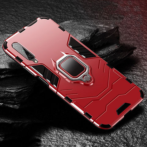 Funda Bumper Silicona y Plastico Mate Carcasa con Magnetico Anillo de dedo Soporte para Huawei P Smart Pro (2019) Rojo