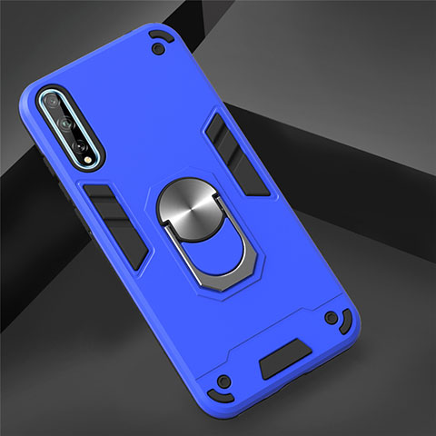 Funda Bumper Silicona y Plastico Mate Carcasa con Magnetico Anillo de dedo Soporte para Huawei P smart S Azul