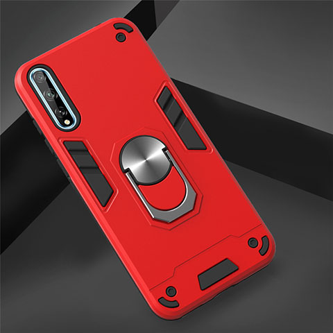 Funda Bumper Silicona y Plastico Mate Carcasa con Magnetico Anillo de dedo Soporte para Huawei P smart S Rojo