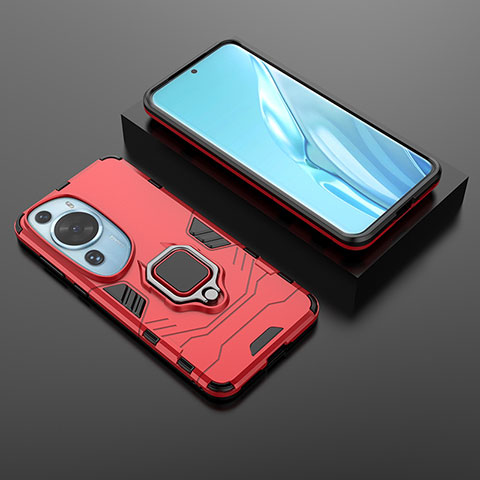 Funda Bumper Silicona y Plastico Mate Carcasa con Magnetico Anillo de dedo Soporte para Huawei P60 Art Rojo