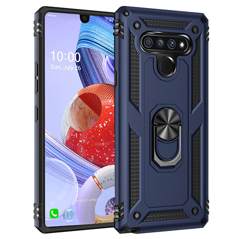 Funda Bumper Silicona y Plastico Mate Carcasa con Magnetico Anillo de dedo Soporte para LG Stylo 6 Azul