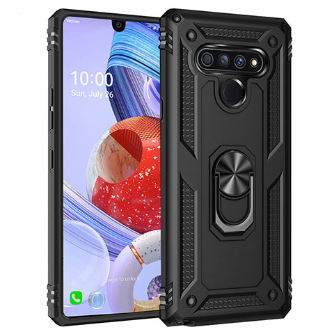 Funda Bumper Silicona y Plastico Mate Carcasa con Magnetico Anillo de dedo Soporte para LG Stylo 6 Negro