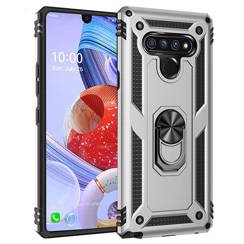 Funda Bumper Silicona y Plastico Mate Carcasa con Magnetico Anillo de dedo Soporte para LG Stylo 6 Plata